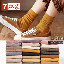 Socks womens middle tube pile pile socks Autumn and winter ins tide Korean Japanese spring and autumn thin section Korean version of solid color long tube cotton socks