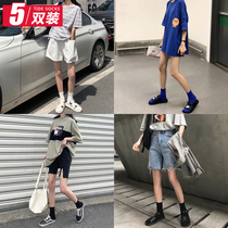 Socks womens middle tube stockings Womens tide long tube ins tide street spring and summer black Korean version of pile socks net red cotton