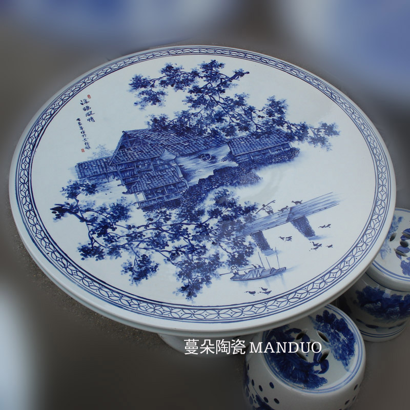 Jingdezhen diameter of about 1 meter checking porcelain table table series of blue and white landscape painting porcelain courtyard husband