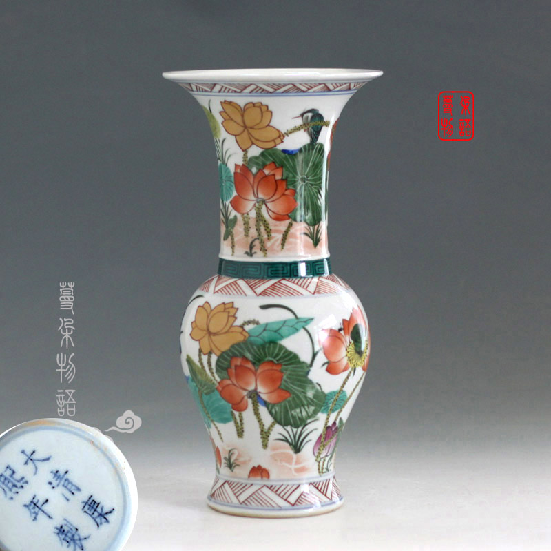 Kangxi colorful flower vase with Kangxi porcelain vase colorful display mesa classical ancient Kangxi vase