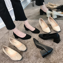 Fairy shoes gentle single shoes small high heel female coarse heel 2021 summer new chic square head retro temperament commute