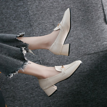 Autumn womens shoes ins tide Net red fairy wind small leather shoes with 2020 new shallow mouth Joker thick heel single shoes summer