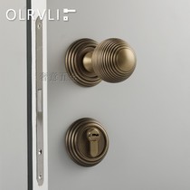 Italy olrvli retro - spherical thread lock Brass bronze made old silent door handle French - style door lock