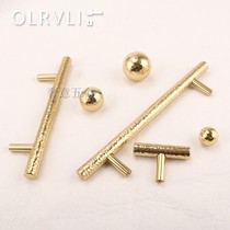 Hand-stripped round ball brass handle modern wardrobe cabinet drawer door handle gold pure copper T-shaped handle