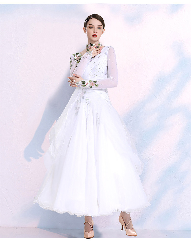 婀娜舞女摩登舞连衣裙比赛国标表演服装交谊舞华尔兹大摆长裙新款