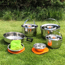 8-person stainless steel portable pot picnic pot outdoor self-driving family pots multi-person cooking utensils field camping pot