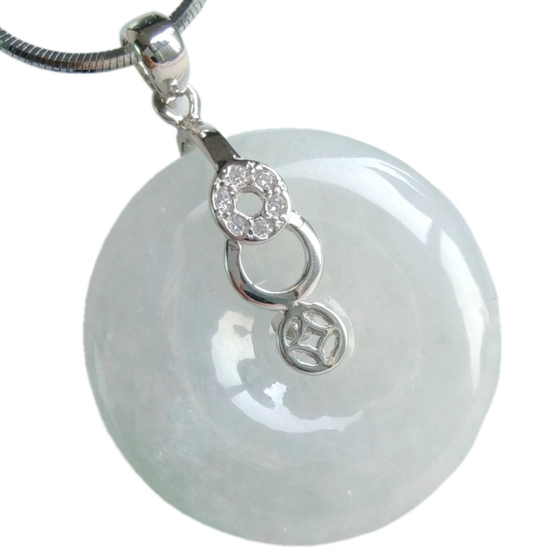 s925银镶翡翠平安扣吊坠锁骨项链天然a货镶嵌冰种玉坠礼物女