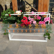 Outdoor street flower pot sales department gardening flower trough combination flower stand outdoor Road large iron carbonized wooden box