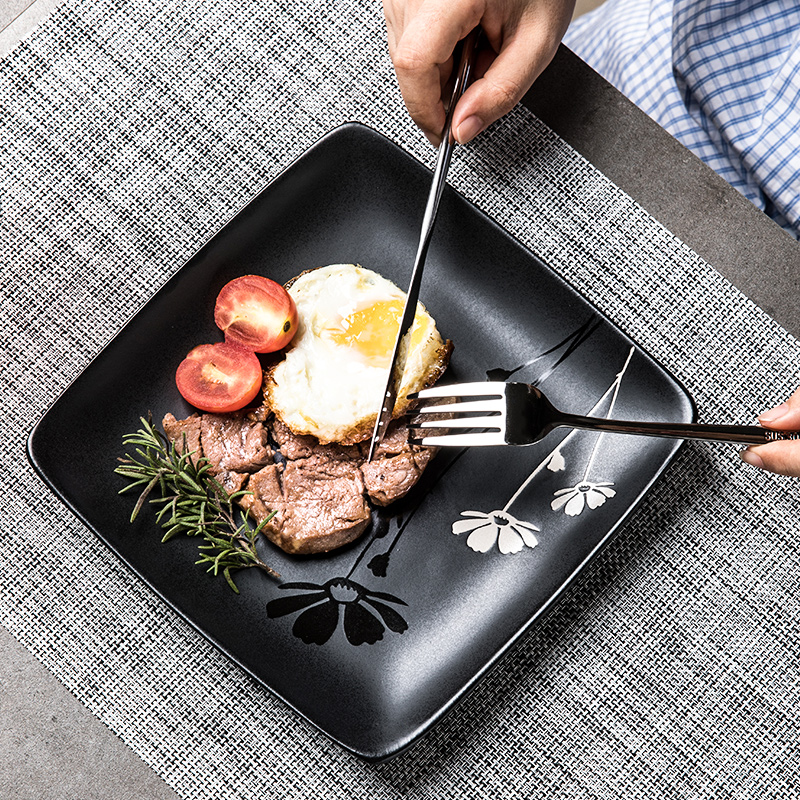 Steak knife and fork suit household continental plate composite ceramic disc beefsteak breakfast tray