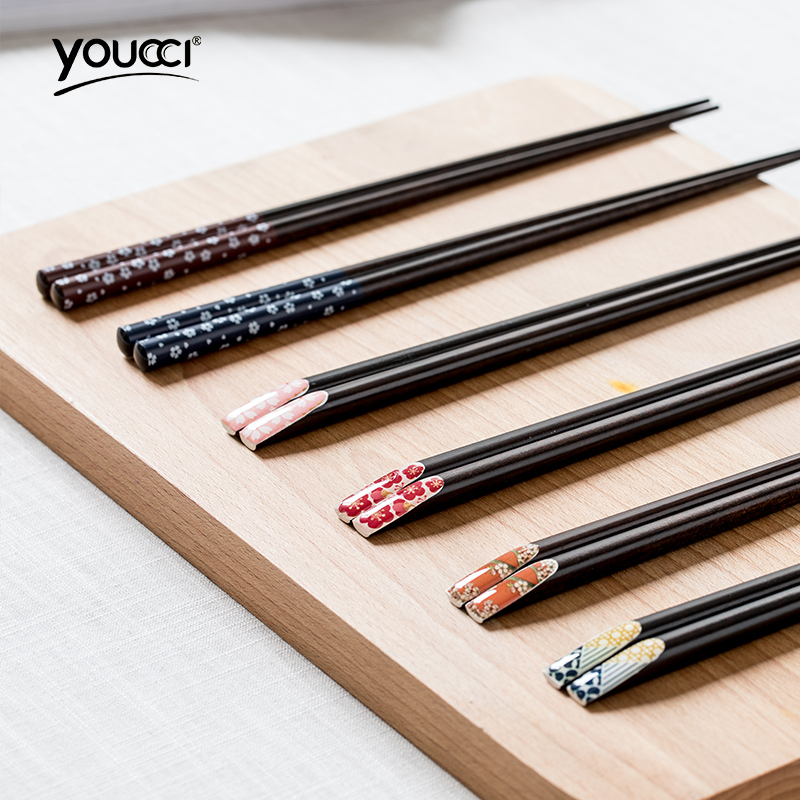 Youcci porcelain household leisurely cherry wooden chopsticks single suit with a pair of Japanese creative move tableware chopsticks