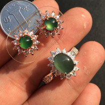 a Myanmar natural A goods pick up small boutique ice species blue and green water color jade earrings creative inlaid egg noodles