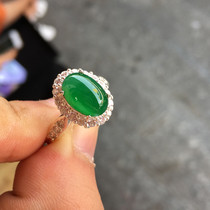 Fulai jewelry Myanmar natural A goods are fine ice species Yang green old species old color emerald ring face copper bracket inlaid