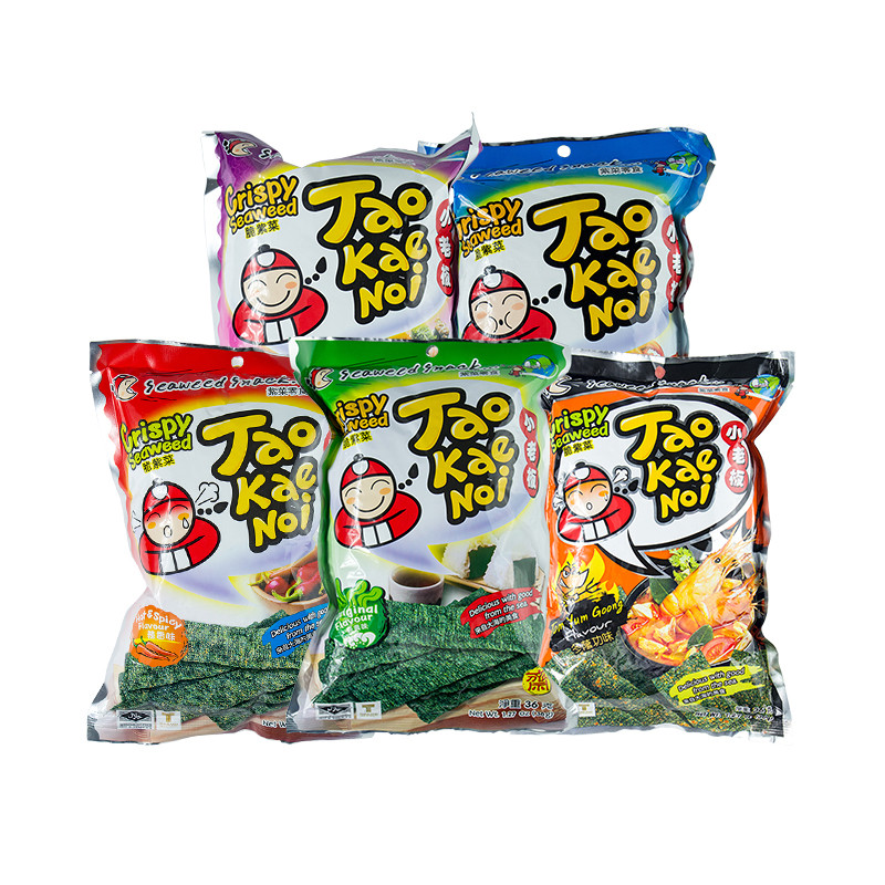 泰国减肥休闲零食品小紫菜老板脆拔罐炸海苔片多海苔即食口味*5青少年紫菜进口好吗图片