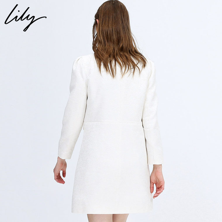Lily秋装新款女装修身纯色拉链长袖中长款风衣114320F1301