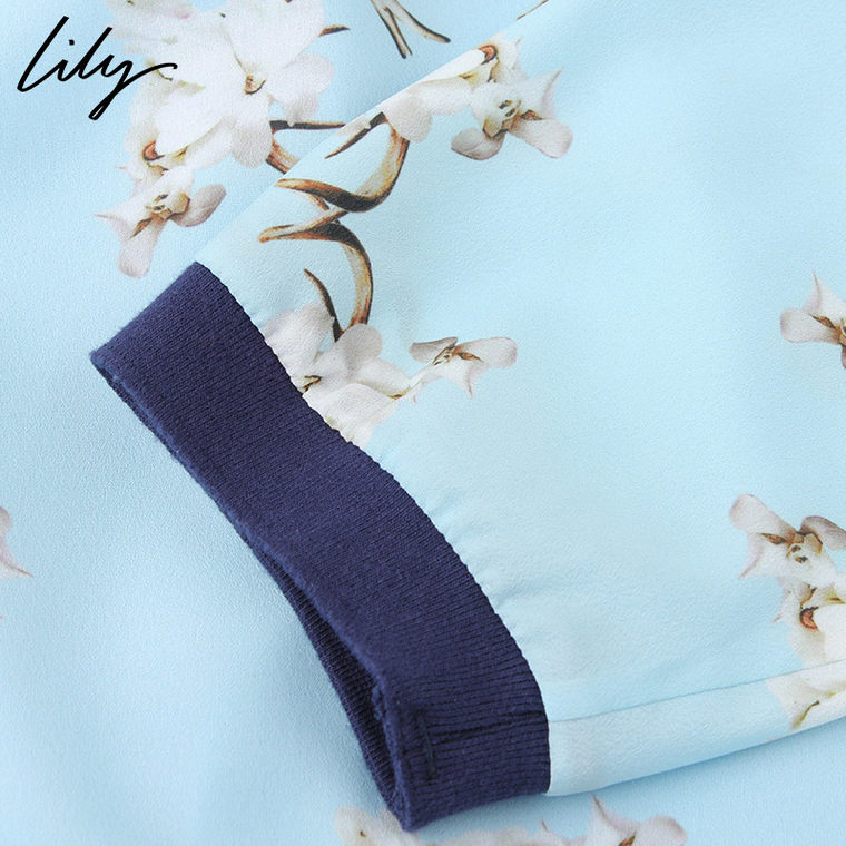 Lily2015秋装新款女装修身五分袖碎花印花连衣裙115310L7511