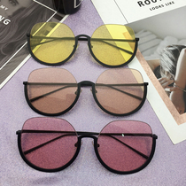 Net Red big round frame sunglasses female retro lower half frame brown sun glasses ins street shot thin glasses Korean version tide