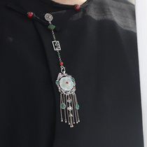 Dani Original Chuangjin Huayin | S925 sterling silver natural Hetian jade flower Hanfu cheongsam placket pendant Classical