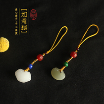 Dani original Xinjiang white jade Hetian Qingyu Ruyi lock cheongsam buckle pendant Car key hanging mobile phone hanging