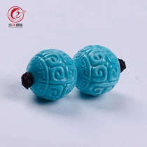 Hubei raw ore high porcelain blue turquoise loose beads Round beads Echo beads Carved beads Pair beads Buddha beads Disciple beads set
