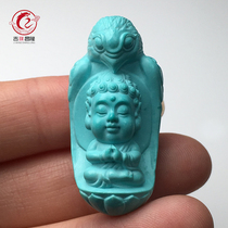 Hubei raw ore high porcelain blue turquoise baby buddha natural hairless gold wing Dapeng carving pendant Wen play accessories