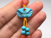 Hubei natural mineral turquoise small carvings Seiko carved elephant god pendant pendant pendant Back cloud hand string accessories