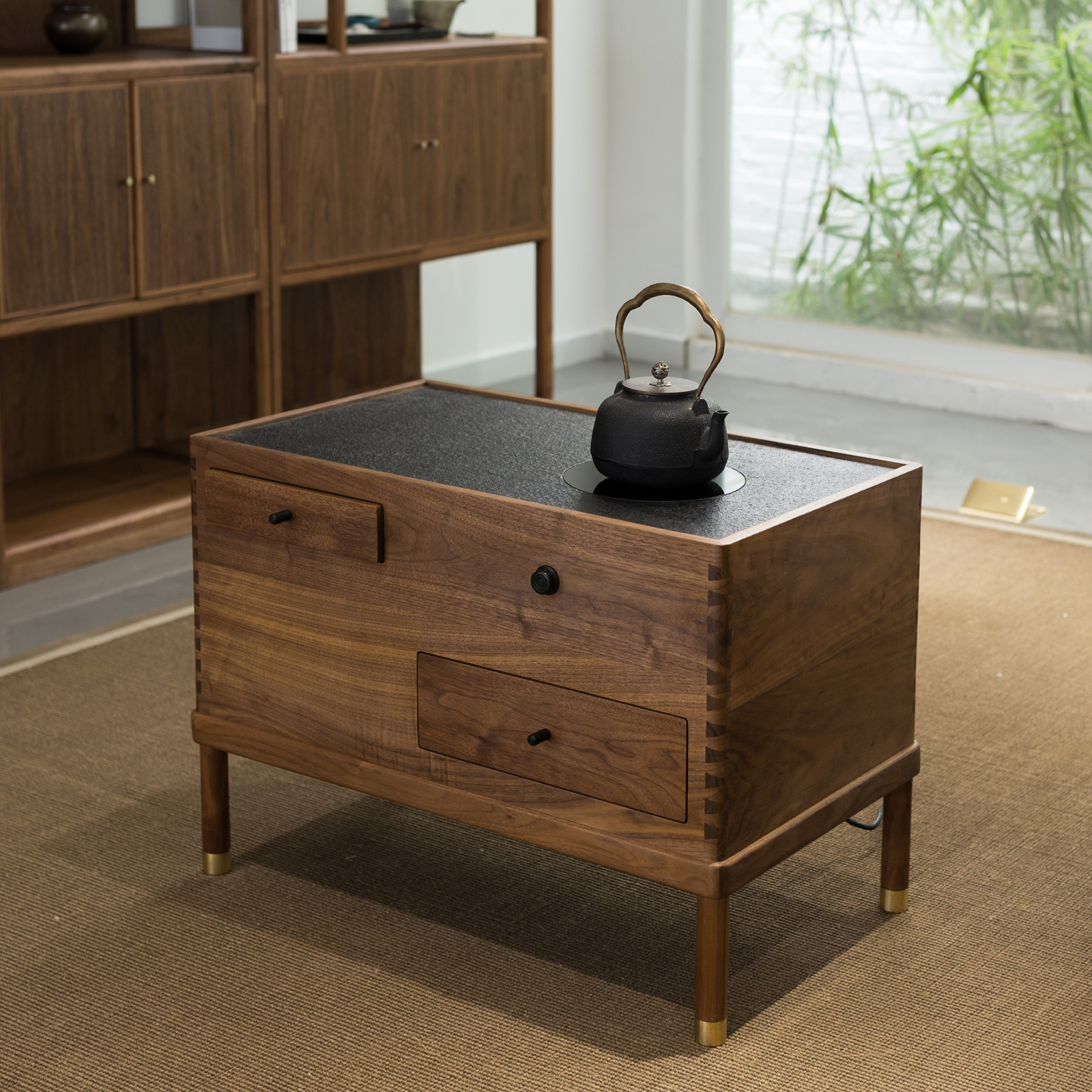 璞木禅意新中式茶水柜实木简约客厅办公室老榆木原木