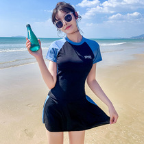 2021 new swimsuit womens soaking hot spring summer conservative split two-piece set of student belly covering thin small chest swimming suit