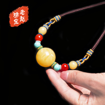 Natural raw ore Hu Baltic Beeswax white flower pendant hand string bracelet Old beeswax ring bracelet Old Zhao live