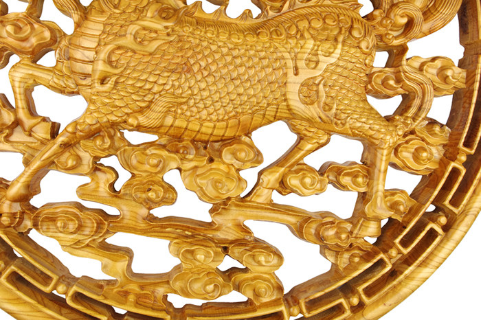 普生缘麒麟桃木挂件 实木雕刻家居装饰品壁饰摆件客厅玄关装修