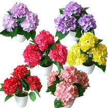 Artificial fake flower small pot flower Hydrangea endless summer fake tree single branch plastic bouquet wedding decorative flower green plant potted plant