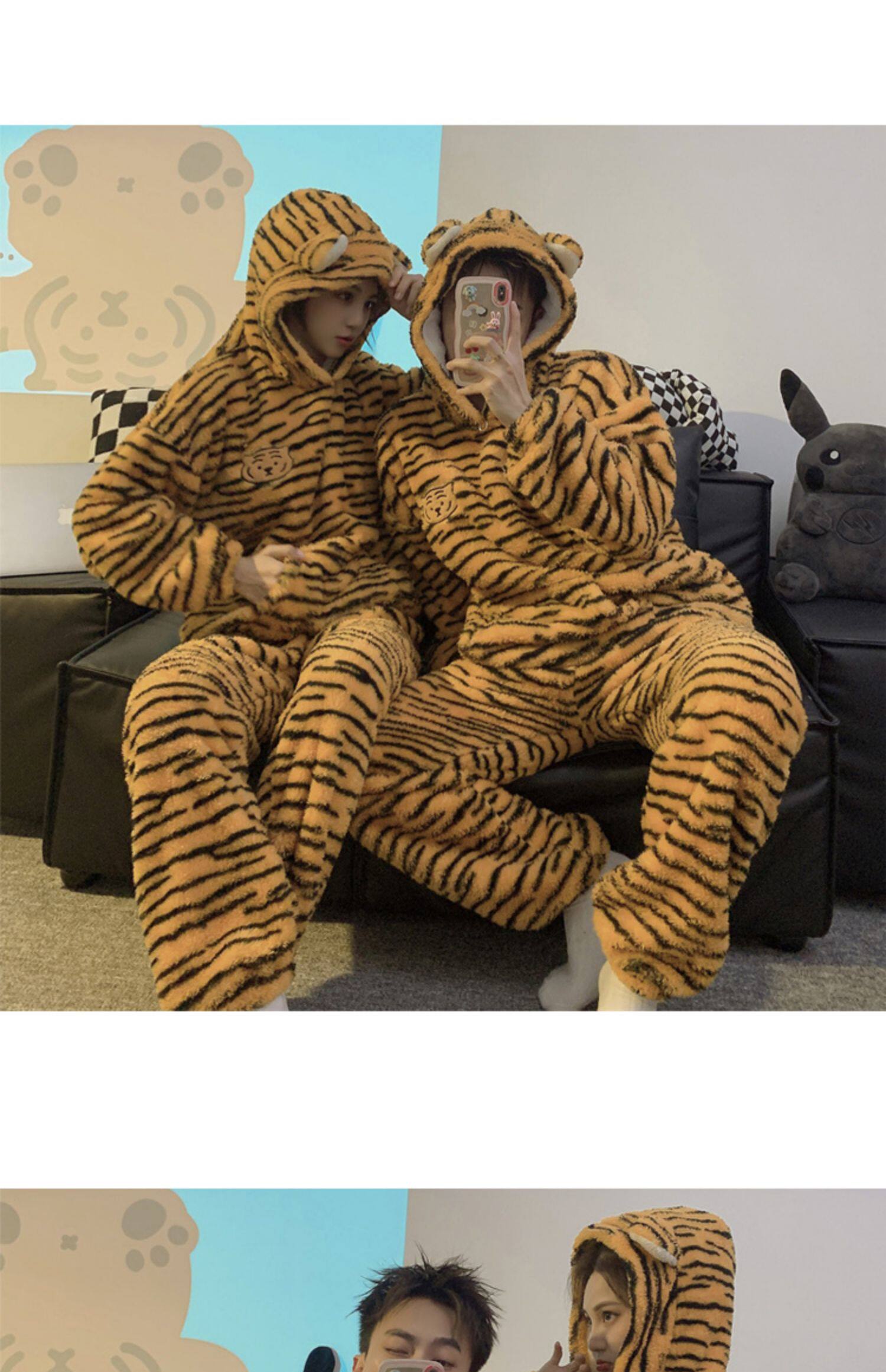 【檀绵世家】8891#老虎情侣睡衣加厚长毛绒秋冬卡通可爱家居服 - 17网