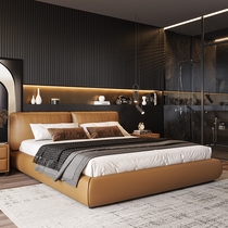 Italian minimalist leather bed light luxury modern simple Nordic soft bag bedroom bed double master bedroom high-end atmospheric brand