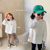 Girls White T-shirt 2021 Spring and Autumn New Children Long Sleeve Smiley Face T-shirt Autumn Mens Baby Top base shirt Tide