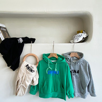 kai mother childrens Korean hooded sweater girl 2021 autumn new male baby Foreign style letter cotton top