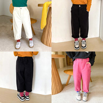 kai mother childrens casual pants 2021 spring and autumn Korean version of the tide girl polished thick trousers male baby solid color pants