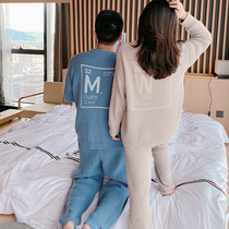 Pajamas Men's Fall Winter Coral Fleece Focus Inner Couple Pajamas Solid Color Crewneck Long Sleeve Thickened Home Wear Suit Women