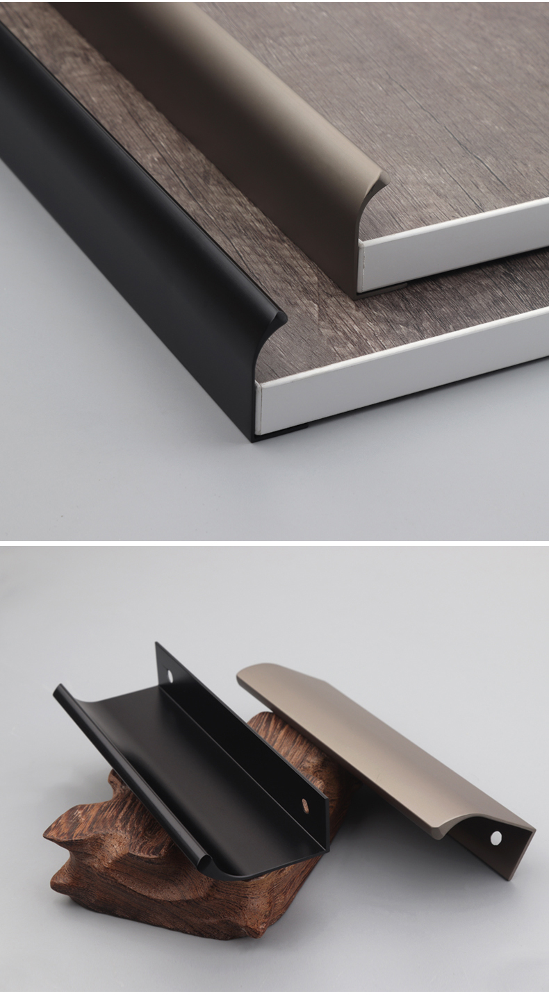 隐形拉手暗拉手黑色橱柜衣柜门把手美式抽屉拉手免打孔加长铝拉手