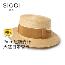 siggi ultra-fine wheat straw hat lady spring summer Korean version 100 hitch anti UV sun hat fashion elegant fisherman hat