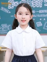 Girls White Shirt Short-sleeved summer pure cotton campus section CUHK primary school school uniform College JK performance white shirt