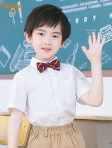 Boys white Shirt Short sleeve Girls summer Thin Middle and large childrens flower girl performance clothes Primary school uniform Childrens white shirt