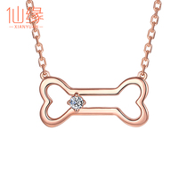 Year of the Dog Zodiac Diamond Necklace Pendant Rose Gold 18K Gold Diamond Pendant choker Benth Bones Gift