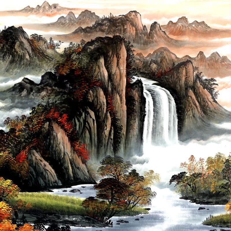 《紫气东来 聚宝盆》鸿运当头 国画 风水画 装饰画 已装裱 包邮