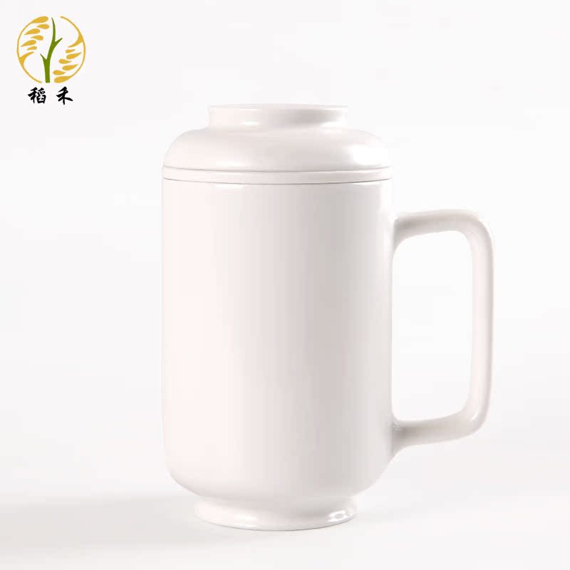 Office glass ceramic cup mark cup with cover with filter tea cups of tea cup white porcelain contracted Office cup