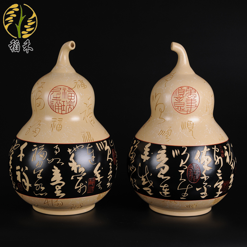 Creative hand - made ceramic arts and crafts of the big gourd made pottery sitting room adornment of Chinese style household furnishing articles birthday birthday gift