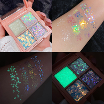 Four-color jumping Candy eyeshadow plate luminous sequin gel Sparkling Powder pearlescent ultra-flashing big flash big earth color ins ins