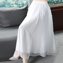 Black skirt female temperament is thin Korean fashion all-match cotton and linen pleated loose high waist mid-length skirt female