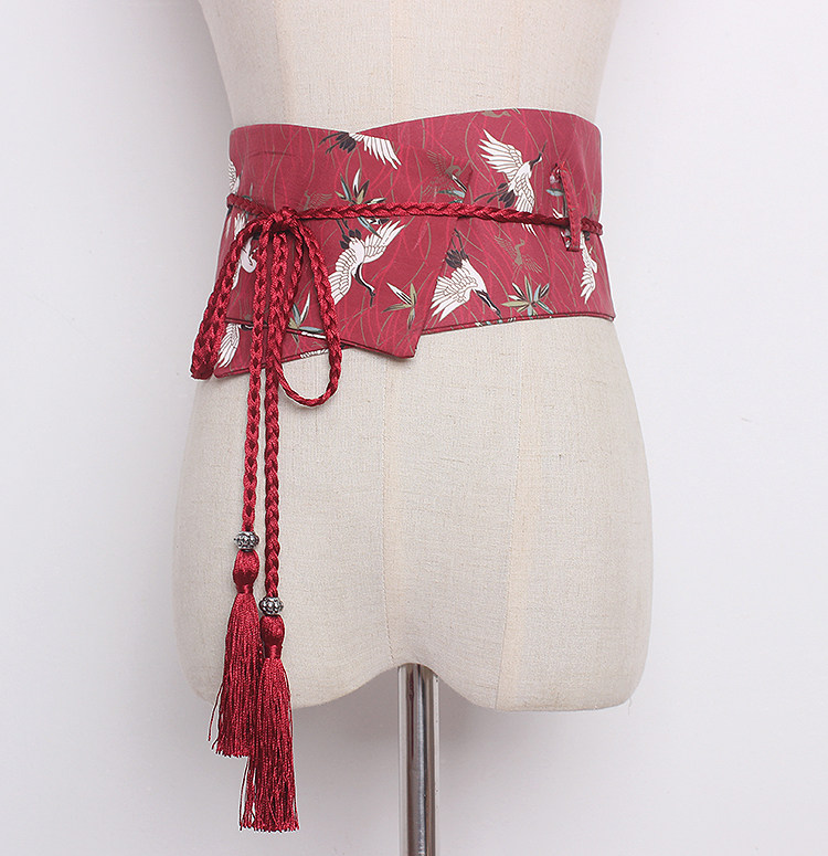 定制仙鹤新款复古束腰流苏绑带收腹装饰宽腰封文艺腰带女