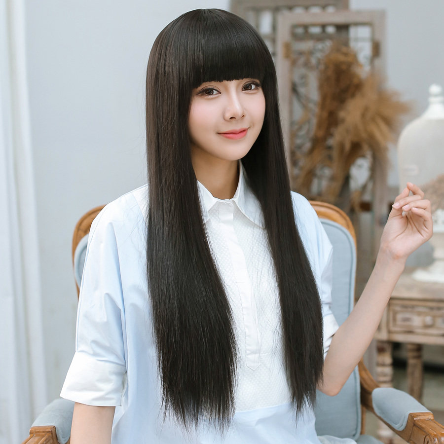 经典长直发假发 女甜美假发 长直发蓬松修脸 圆脸实拍长发套 黑色