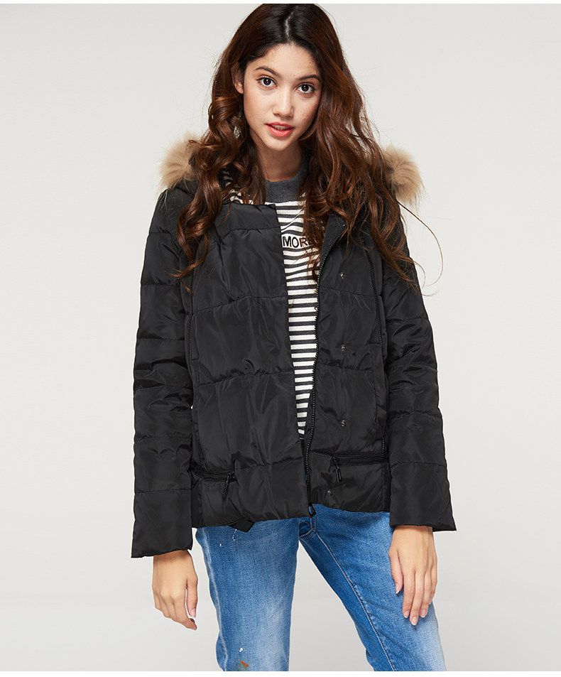 cachecache韩版拉链装饰连帽羽绒服 2818007201