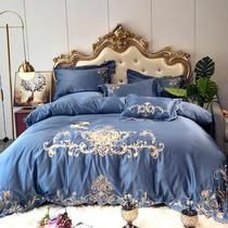 High-end European-style bed with four sets of all-cotton pure cotton linen type genuine silk embroidery quilt cover bed Ogasawara luxurious European and American wind